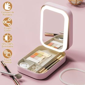 1Pc Portable Travel Makeup Bag With LED Mirror Rechargeable Beauty Mirror With 3 Color Light Dimmable Brightness Waterproof Cosmetic Bag With 4 C (Option: Pink)