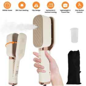 3 In 1 Travel Steamer For Clothes, 1000W Handheld Garment Steamer With 180 Rotating Head - Flat Iron, Hanging & Clip Steamer, Dry Wet Ironing, 20 (Option: Beige)